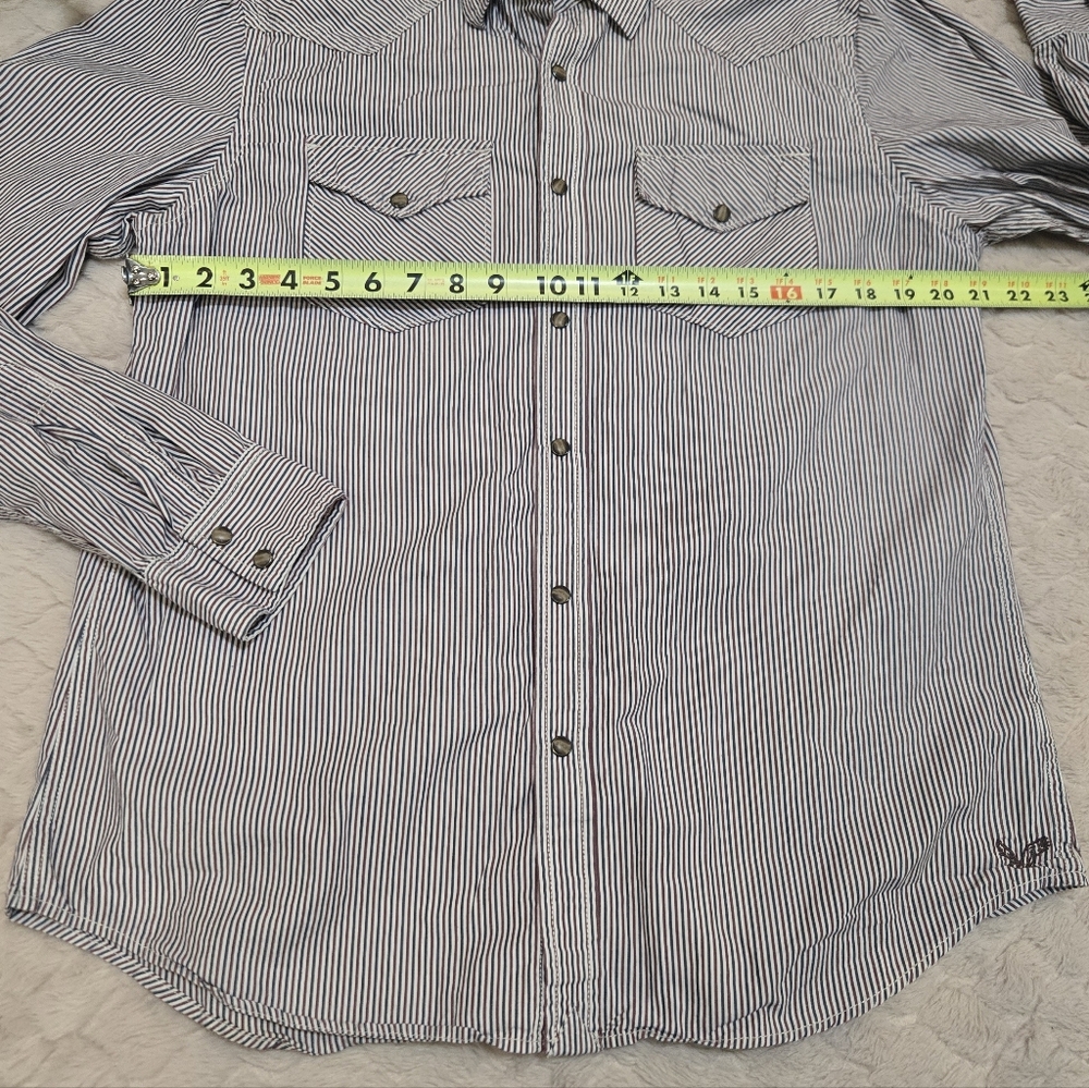 Amer Eagle Outfitters Men’s R, W & B Pinstripe Button-Down (snaps) Shirt. L/G - Picture 7 of 12